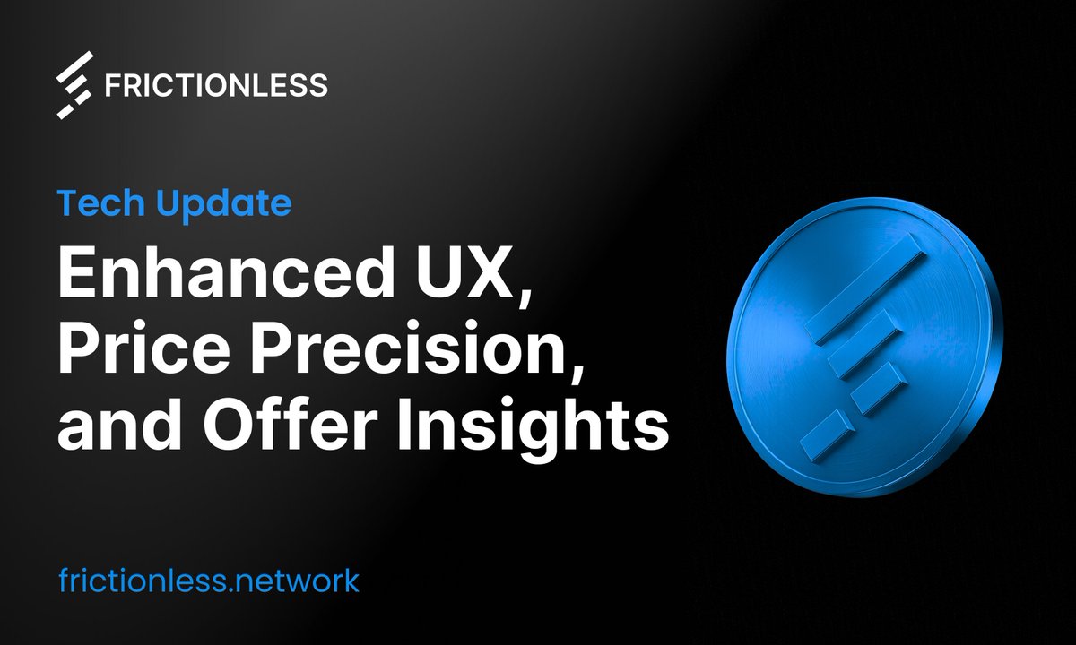 Tech Update! 🔵

Frictionless just rolled out major UX upgrades: smoother token switching, precise USD pricing, a clearer Offer Wall, and backend improvements. Custom premiums coming soon. Now live in pre-prod for FRIC holders.

Read the full update: medium.com/@frictionless-…