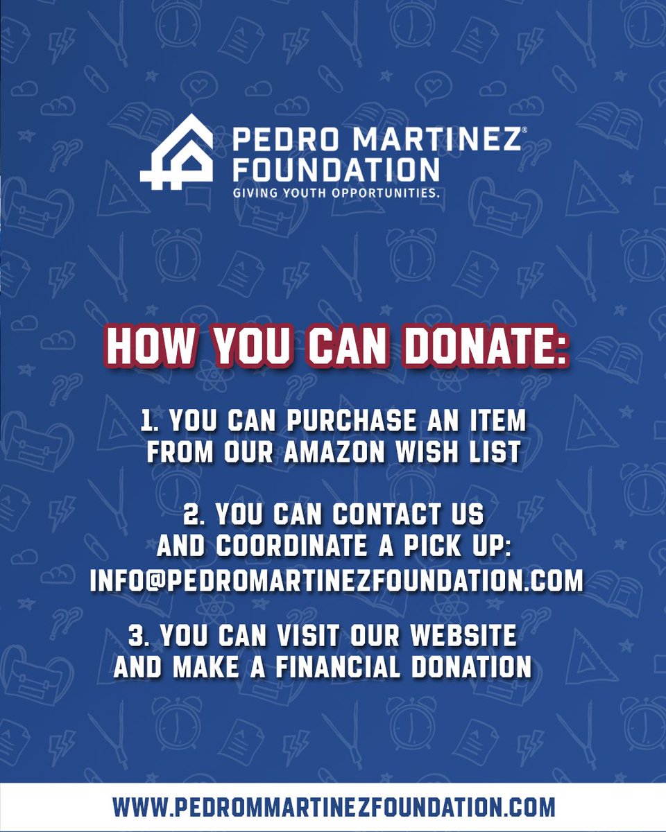 🎒 Let’s Send Kids Back to School Ready to thrive!  HELP US HELP KIDS!

📚 Donate through our Amazon page or our website, and help put a smile on their faces and give them the resources they need!

👉 Visit pedromartinezfoundation.com/pages/back-to-… to donate today!
