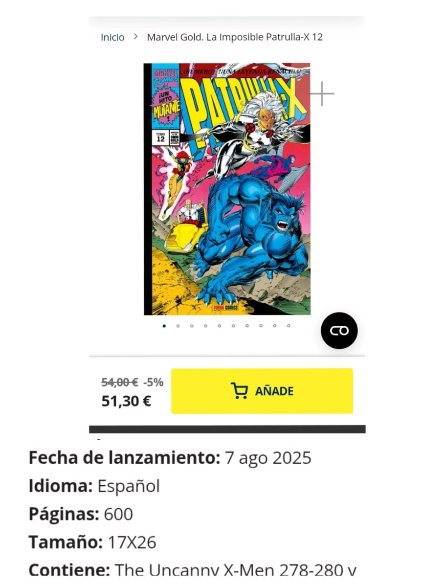Carlos ❌ Wolverine ❌ (@museoflash) on Twitter photo Pequeña comparación de una misma edición de <a href="/PaniniComicsEsp/">Panini Cómics España</a>
Marvel gold de la Patrulla-X 6 (784 páginas) por 47,95€. El número 12 (600 páginas), 54€. ¿Hay años de diferencia? Sí. Y también casi 200 páginas más en el 6 que en el 12. Son muchas páginas menos para esa subida. Pequeña comparación de una misma edición de <a href="/PaniniComicsEsp/">Panini Cómics España</a>
Marvel gold de la Patrulla-X 6 (784 páginas) por 47,95€. El número 12 (600 páginas), 54€. ¿Hay años de diferencia? Sí. Y también casi 200 páginas más en el 6 que en el 12. Son muchas páginas menos para esa subida.