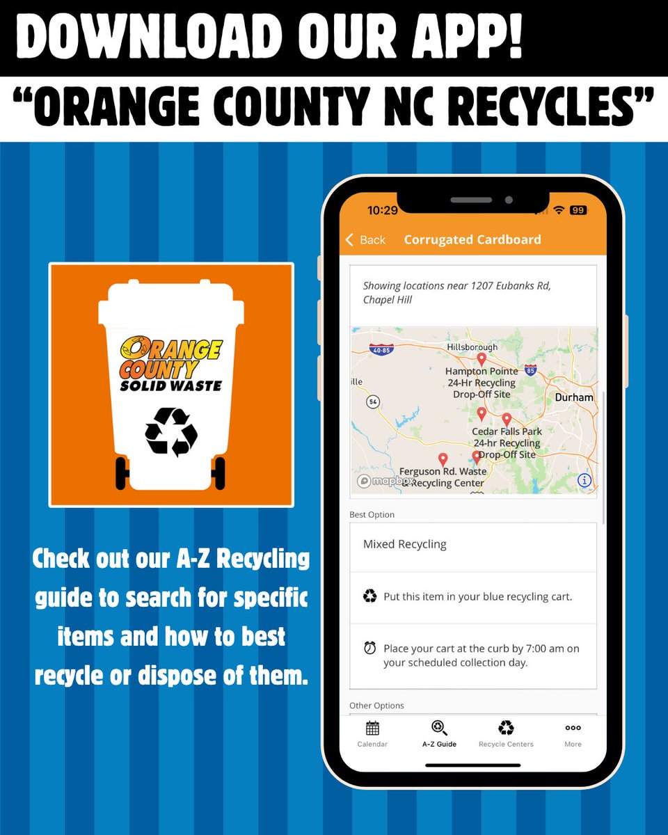Let’s *unpack* how to recycle right on moving day!
♻️Use our A-Z guide to sort your recycling.
📦Recycle cardboard. 
🚗Step 3: Drop off bubble wrap/plastic bags at these Waste and Recycling Centers:
 📍Eubanks Rd
 📍Walnut Grove Church Rd
#recycleright #haveyourecycledrighttoday