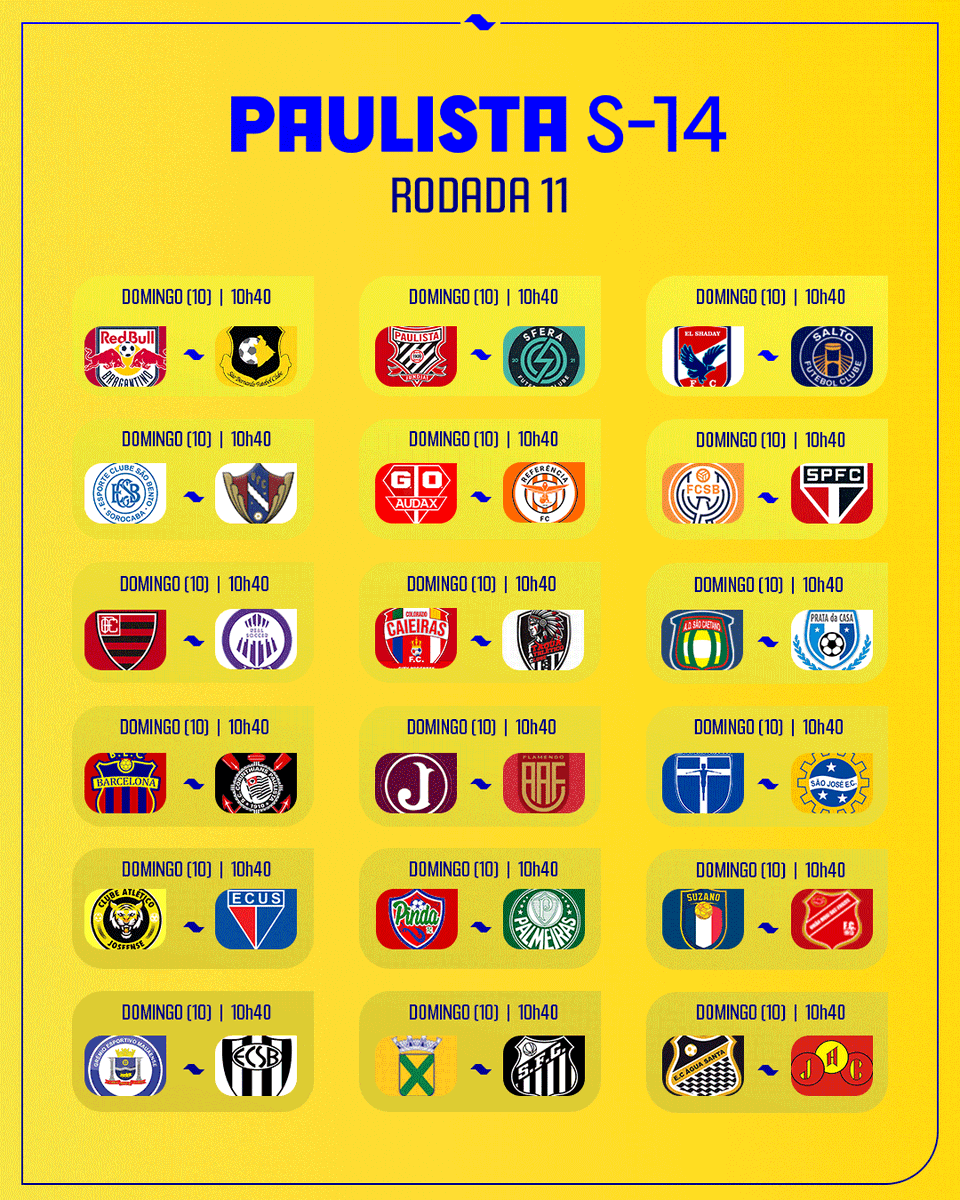 FIM DE SEMANA CHEIO!
A bola vai rolar para a 11ª rodada do #PaulistaSub14!