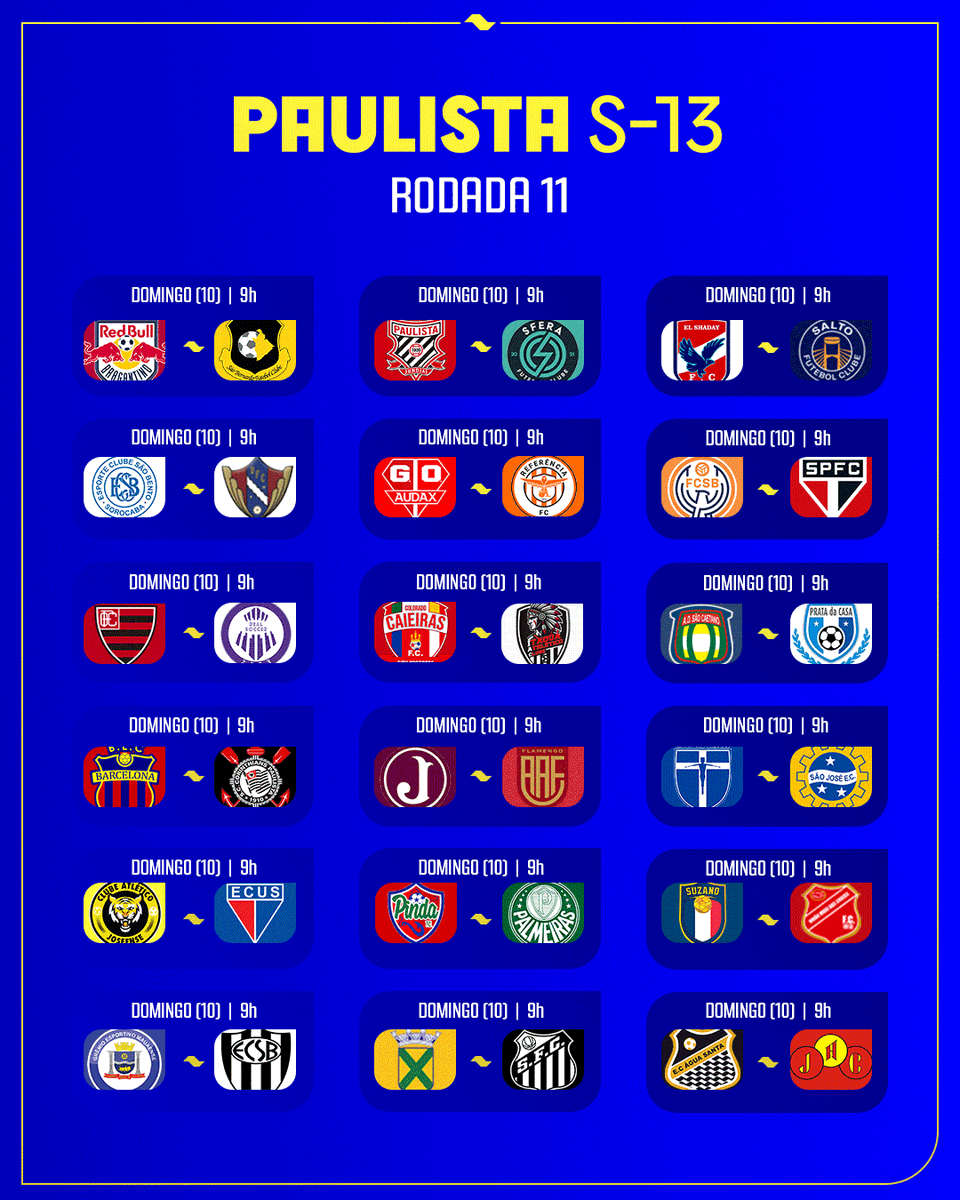 BORA PARA A 11ª!
Mais uma rodada de #PaulistaSub13 nesse fim de semana!