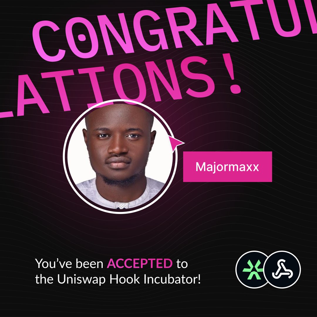 『Emerson the Great』 (@majormaxx_) on Twitter photo Excited to share that I’ve been accepted into the October cohort of the Uniswap Hook Incubator 🦄🪝powered by @atriumacademy & <a href="/UniswapFND/">Uniswap Foundation</a>
DeFi is about creating an open, permissionless financial system accessible to anyone, anywhere in the🌍. Time to learn and build. #DeFi Excited to share that I’ve been accepted into the October cohort of the Uniswap Hook Incubator 🦄🪝powered by @atriumacademy & <a href="/UniswapFND/">Uniswap Foundation</a>
DeFi is about creating an open, permissionless financial system accessible to anyone, anywhere in the🌍. Time to learn and build. #DeFi
