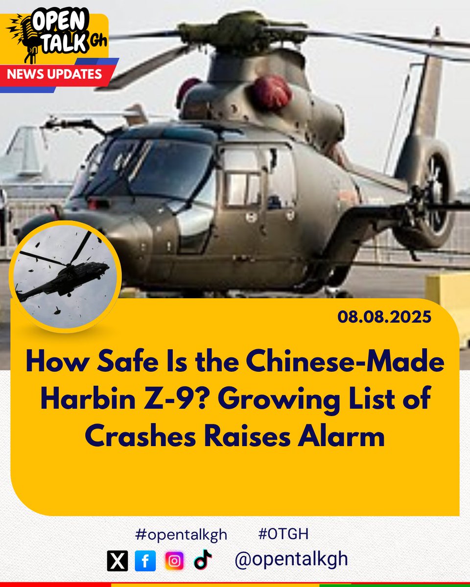 opentalkgh's tweet photo. Z-9 Helicopter Crash in Ghana Raises Global Safety Concerns 
READ MORE
https://t.co/aAq600pSIj   

#GhanaMourns  #OpenTalkGH #AfricaNews #MilitaryCrash #GAF #DefenseSafety https://t.co/nzm49bsolW