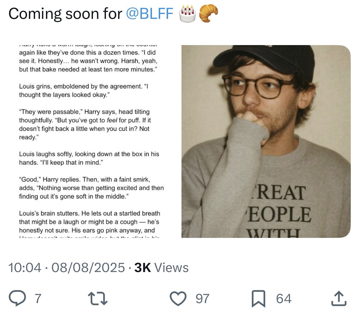 Chess - (@finelinefeeling) on Twitter photo in case of (no) emergency and currently unnamed bakery harry fic snippets are on a pretty even playing field given one was posted before the other.
which one is everyone most excited for?! π§/π§―<a href="/BLFicFest/">BL Fic Fest 2025</a>
(I tagged the right account this time) in case of (no) emergency and currently unnamed bakery harry fic snippets are on a pretty even playing field given one was posted before the other.
which one is everyone most excited for?! π§/π§―<a href="/BLFicFest/">BL Fic Fest 2025</a>
(I tagged the right account this time)