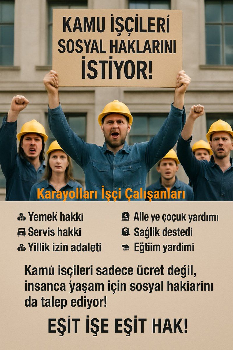 KarayollarP's tweet photo. 📢 KAMU İŞÇİLERİ SOSYAL HAKLARINI İSTİYOR!
👷‍♂️ Yemek hakkı
🚌 Servis hakkı
🏖 Yıllık izin adaleti
👨‍👩‍👧‍👦 Aile ve çocuk yardımı
🏥 Sağlık desteği
📚 Eğitim yardımı
🎁 Sosyal yardım ödemeleri
Bizim taleplerimiz net!
📍 Haftada 40 saat çalışma
#KamuişçileriSosyalHaklarınıistiyor
KGam https://t.co/9v6URdow83