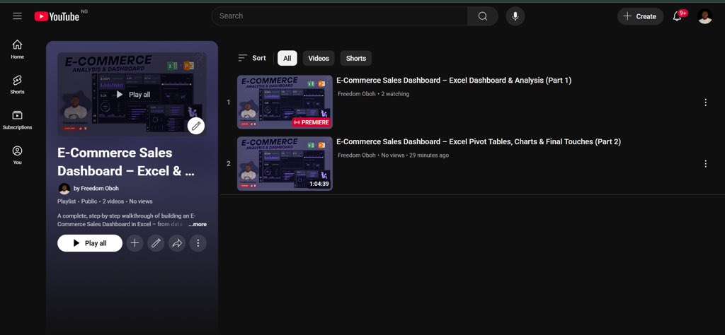 ObohX's tweet image. From raw data to a working dashboard, the full E-Commerce Sales Dashboard in Excel series is now in 1 playlist!

🎥 Watch here: [youtube.com/playlist?list=…]

#Excel #Dashboard #DataAnalysis