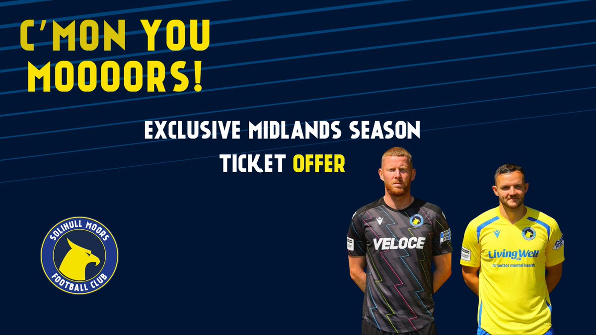 Solihull Moors FC (@solihullmoors) on Twitter photo Tomorrow marks our first match of the season โ and we want YOU here to kick things off in style! โฝ๐๐
If youโre a season ticket holder at any Midlands club ( <a href="/astonvilla/">Aston Villa FC</a> , <a href="/BCFC/">Birmingham City FC</a> , <a href="/Wolves/">Wolves</a> , <a href="/WFCOfficial/">Walsall FC</a> , <a href="/WBA/">West Bromwich Albion</a> ), you can grab your match ticket for just ยฃ10 โ tomorrow only! Tomorrow marks our first match of the season โ and we want YOU here to kick things off in style! โฝ๐๐
If youโre a season ticket holder at any Midlands club ( <a href="/astonvilla/">Aston Villa FC</a> , <a href="/BCFC/">Birmingham City FC</a> , <a href="/Wolves/">Wolves</a> , <a href="/WFCOfficial/">Walsall FC</a> , <a href="/WBA/">West Bromwich Albion</a> ), you can grab your match ticket for just ยฃ10 โ tomorrow only!