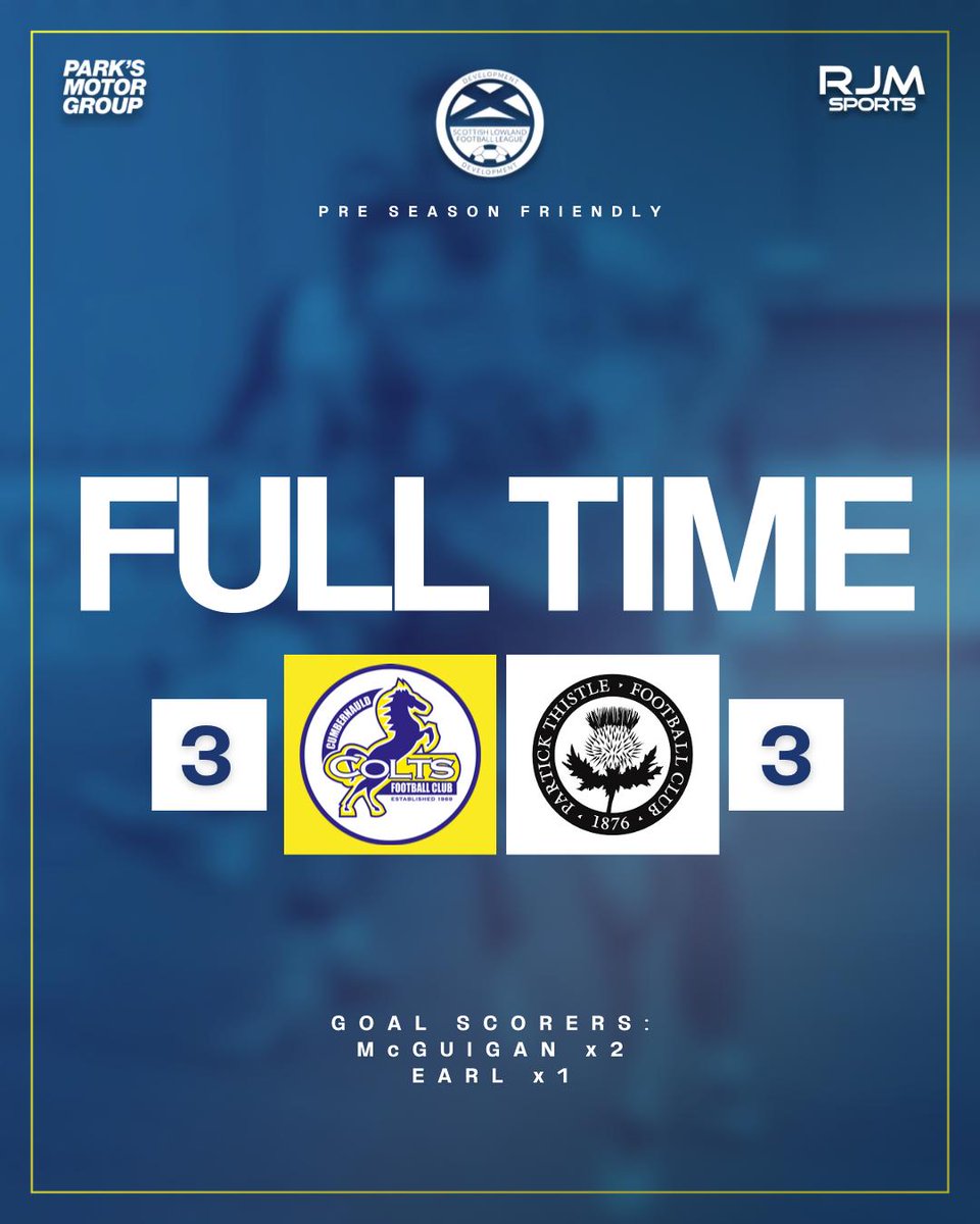 Cumbernauld Colts Community Football Club (@officialccolts) on Twitter photo ๐๐ก๐ ๐๐ง๐๐๐ซ ๐๐'๐ฌ Result
A good friendly against Partick Thistle U19s. The Colts deservedly led at HT, but Thistle started the 2nd half well. It was a good competitive game that will benefit the team. Well done to both sets of players, and thanks to <a href="/YoungJags_/">Partick Thistle Youth Academy</a> ๐๐ก๐ ๐๐ง๐๐๐ซ ๐๐'๐ฌ Result
A good friendly against Partick Thistle U19s. The Colts deservedly led at HT, but Thistle started the 2nd half well. It was a good competitive game that will benefit the team. Well done to both sets of players, and thanks to <a href="/YoungJags_/">Partick Thistle Youth Academy</a>