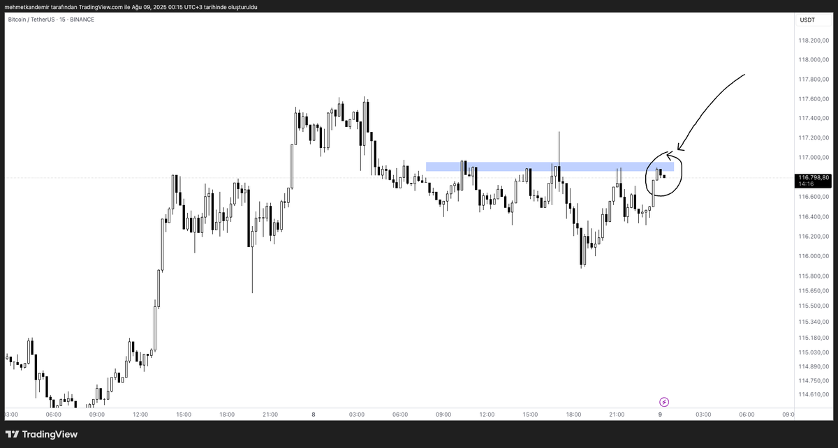 Bitcoin 116.900 dolarda güçlü bir direnç oluşturdu. Burası geçilirse ethereumda rahatça 4000 dolar üstüne yerleşir altcoinlerde biraz rahatlar.

Ama bitcoin rahat etmezse kimse huzur bulamaz bunu unutmayın.