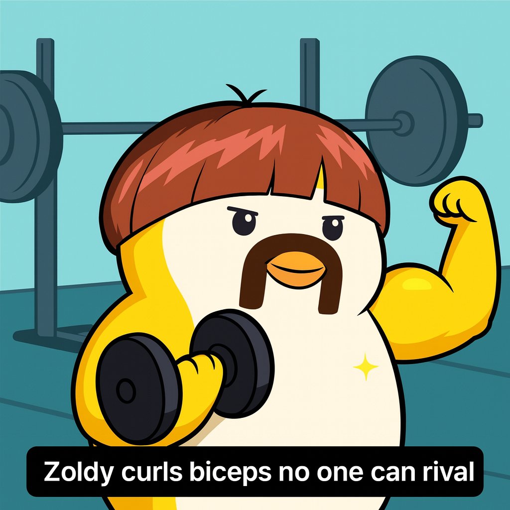 Bowl cut, big guns 
Zoldy's gym dominance.