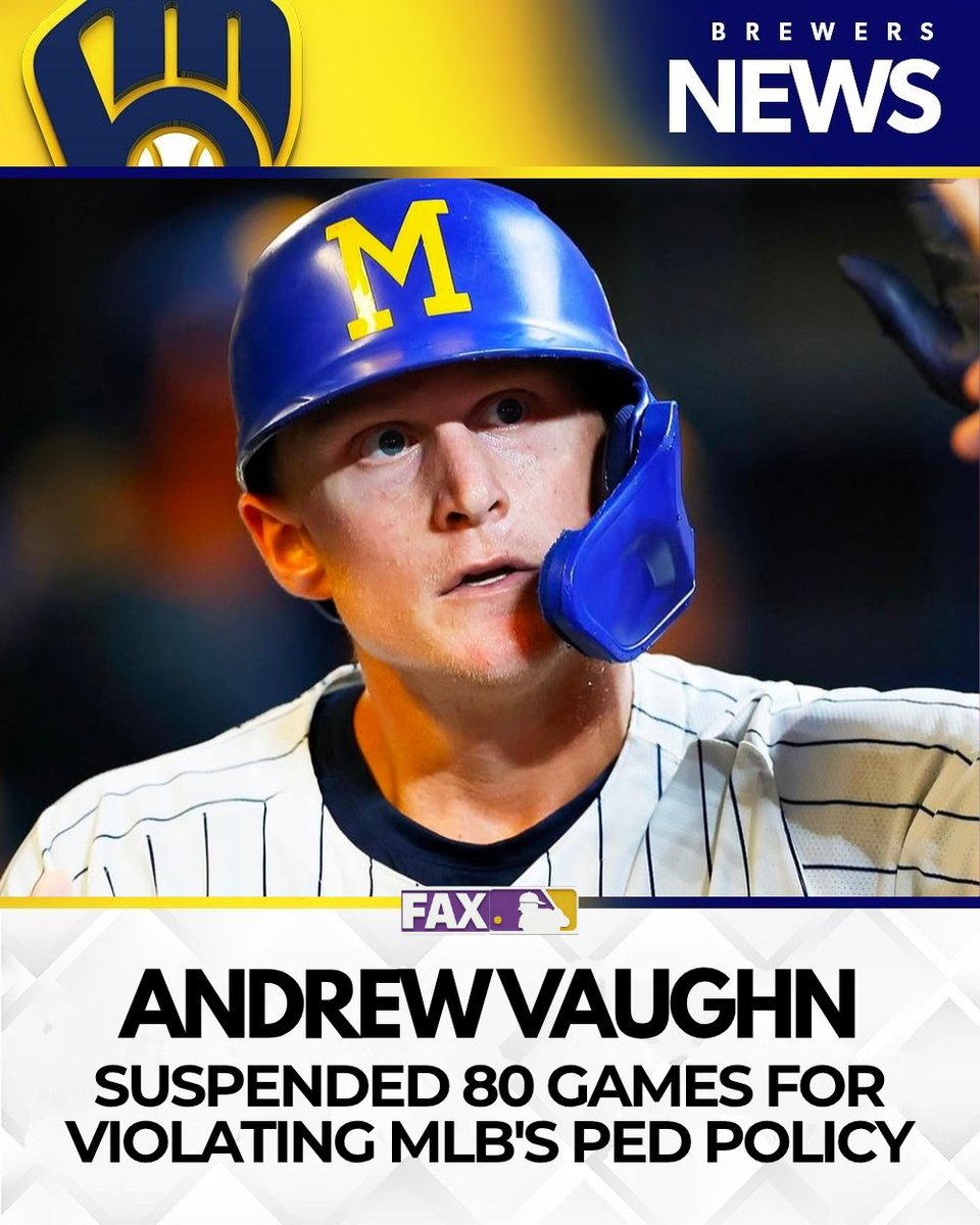 Brewers first baseman Andrew Vaughn is being suspended 80 games
