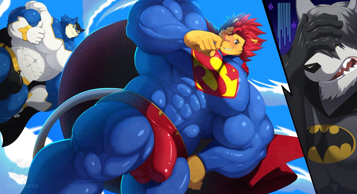 CW: Age-Up ⚠️
#NSFW Commission for <a href="/furryexpat/">Zakuten</a> of THREE bulgin' superheroes 💪