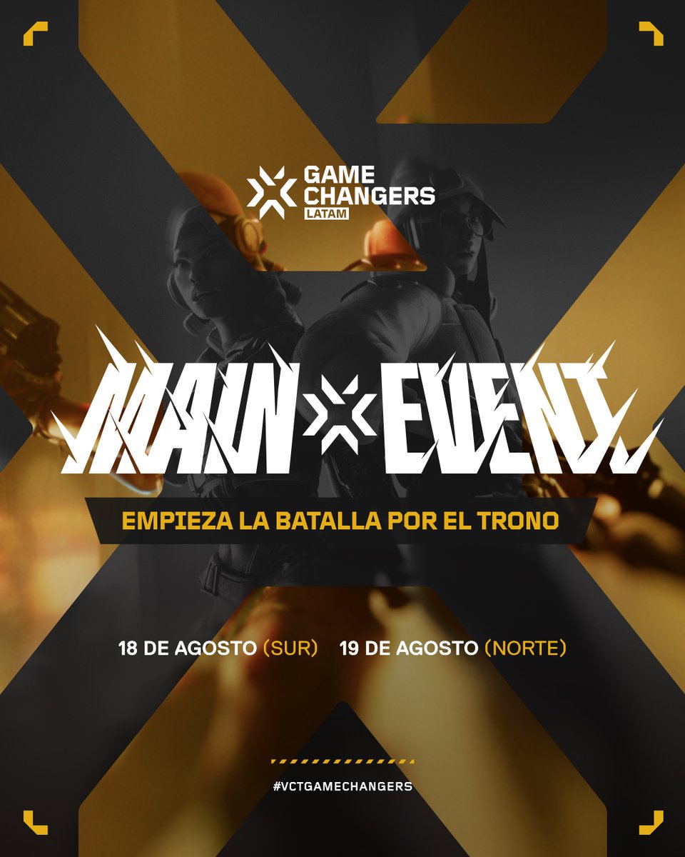 ¡Se enciende el escenario del Main Event de #VCTGameChangers LATAM 2025!

Los 6 mejores equipos de cada Grupo están listos para enfrentarse por un lugar en la Final Regional 💥

🗓️ Inicio: 18 de agosto (Sur) | 19 de agosto (Norte)
