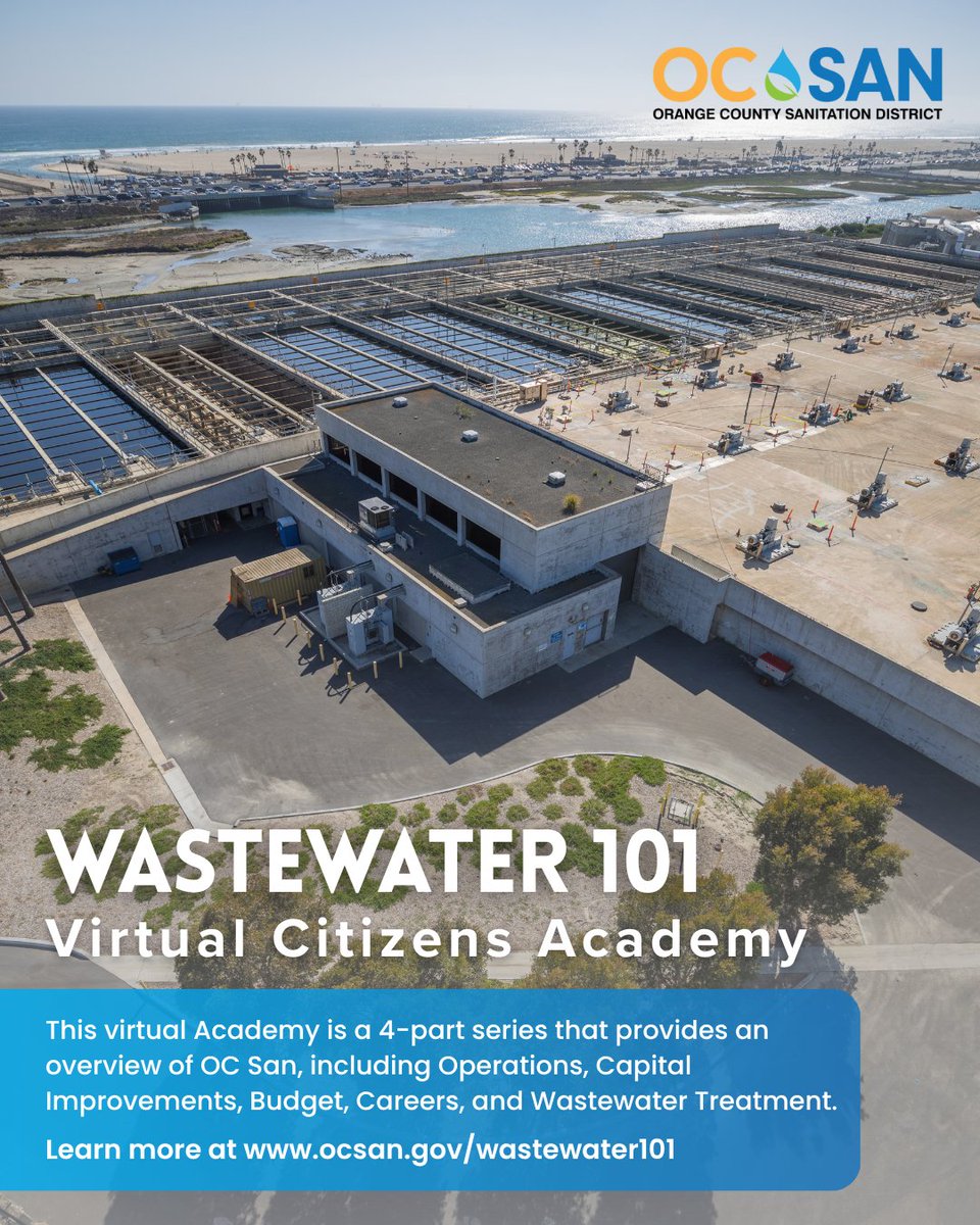 Ready to take a deep dive into the world of wastewater?

Join us this September for our Virtual Citizens Academy and discover how we treat around 190 million gallons of wastewater every day! Sign-up today at ocsan.gov/wastewater101 💧