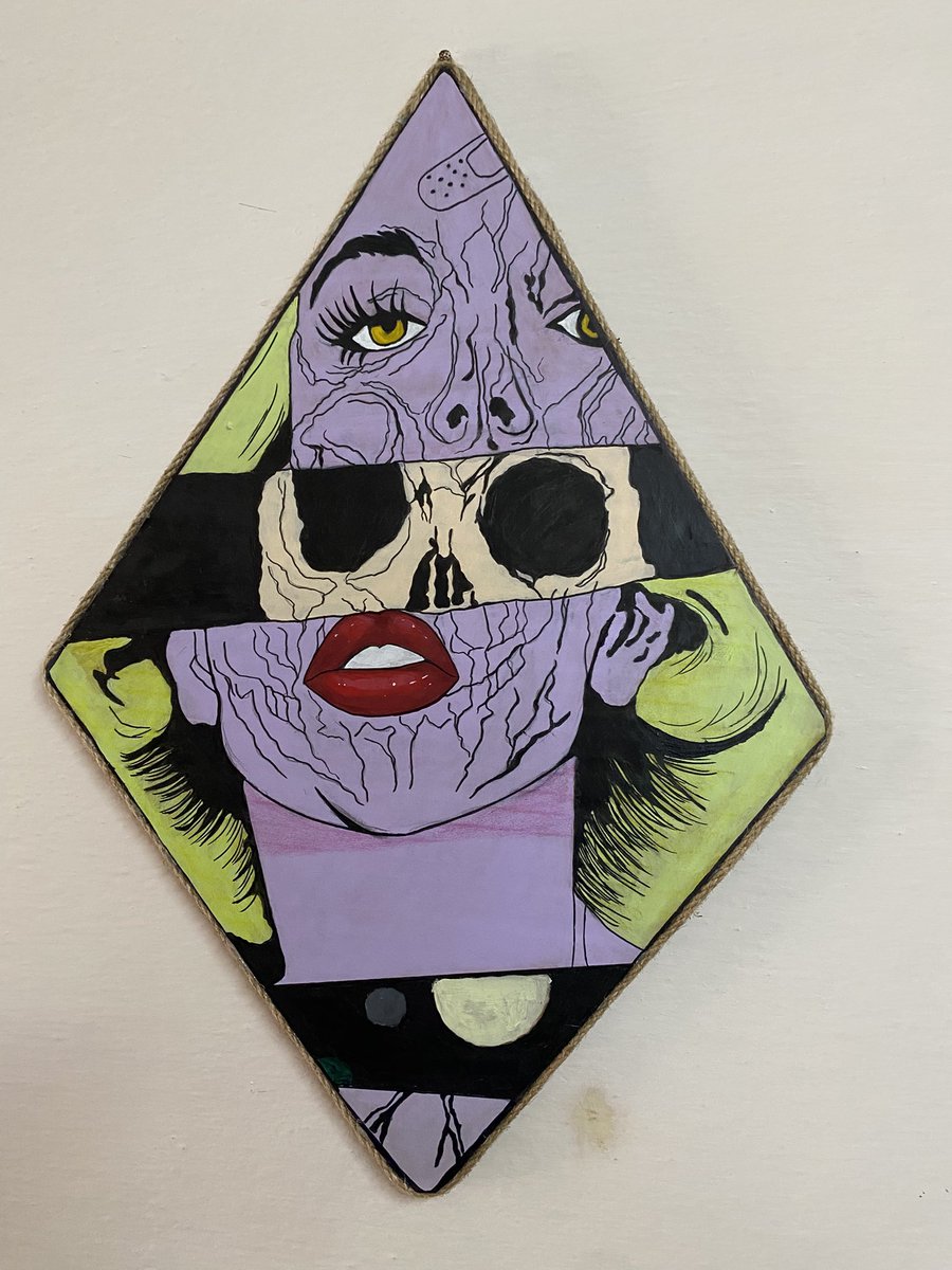 She is looking me from the wall 
It’s the most crazy feeling be a long time I don’t show non of my physical pieces 
And truly this piece begin on that a simple canvas with paper and ink