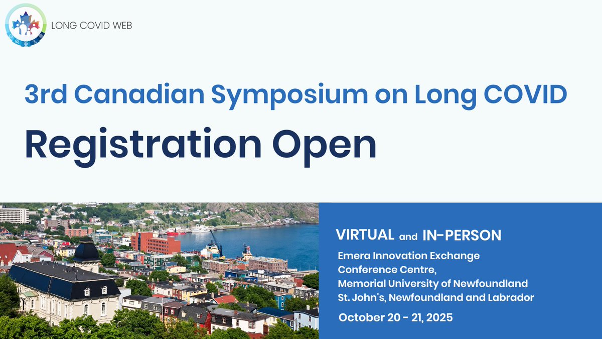 Register to take part in the 3rd Canadian Symposium on #LongCOVID, hosted by Long COVID Web and Memorial University, October 20–21, 2025, &amp; engage in critical discussions shaping care and policy.

Spaces are limited—reserve your spot today: bit.ly/4hRoczz

#LCWSymposium