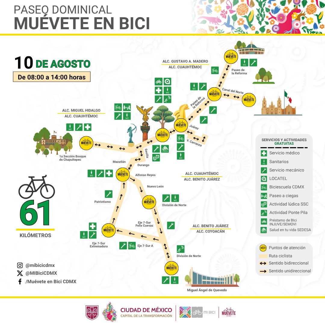 Te dejamos la ruta del Paseo Dominical. 🚲