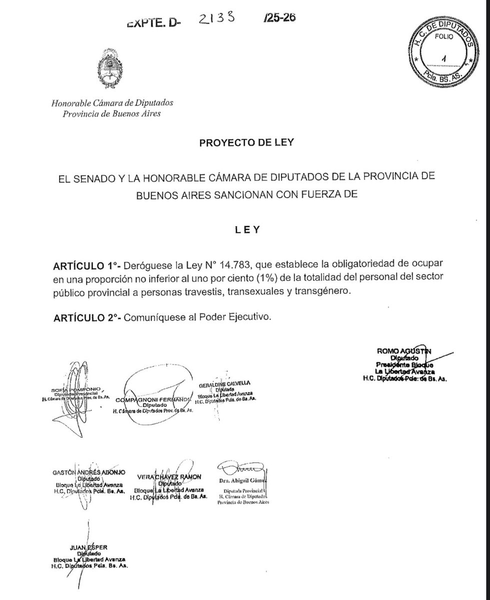 Presente un proyecto de ley para derogar el cupo trans en el sector público provincial.