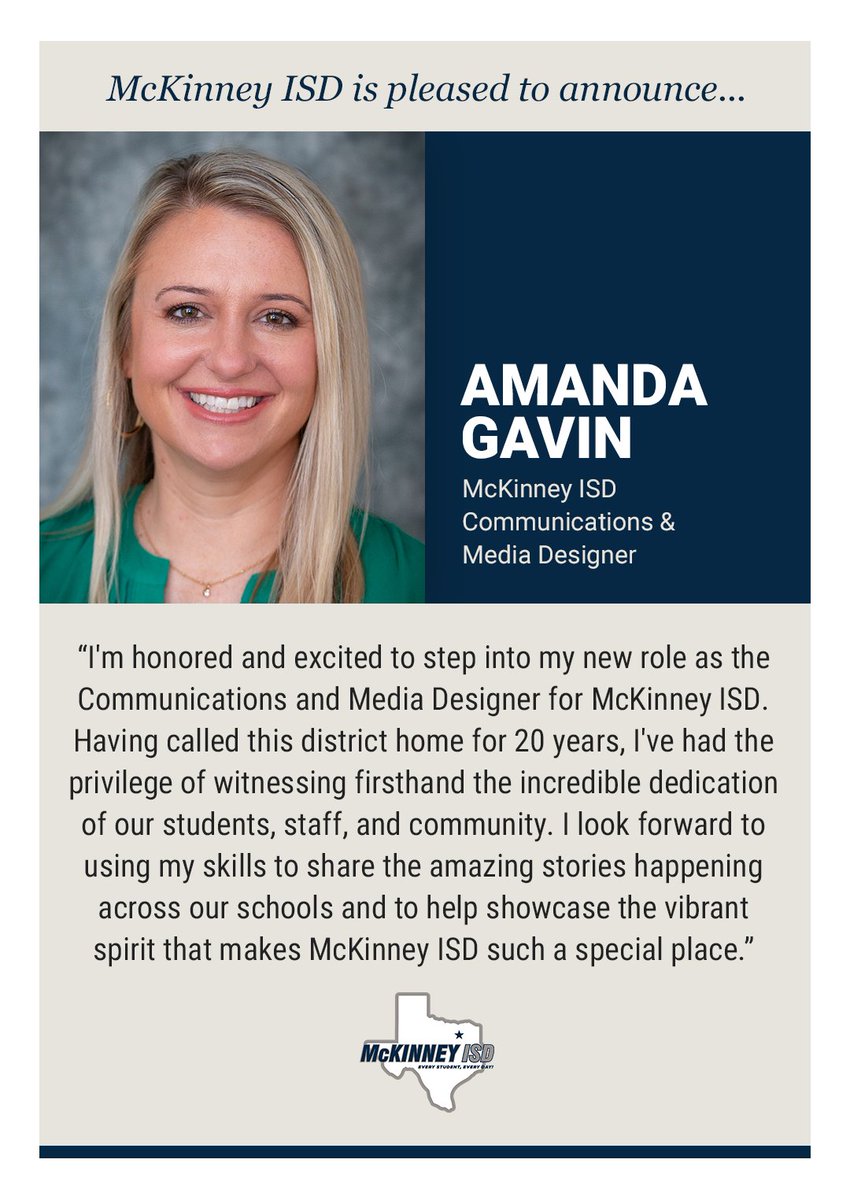 MISD is pleased to announce Amanda Gavin as the district's new Communications and Media Designer! With more than 25 years in a broad range of roles, she will now oversee the MISD website and contribute to MISD's social media and broader communication goals and strategies.