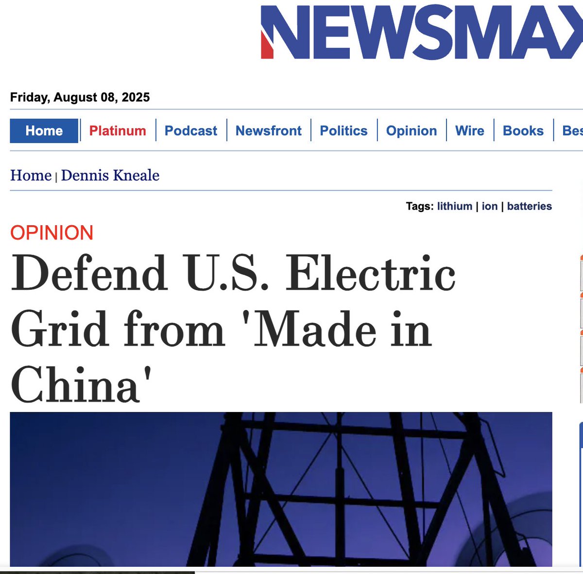 BREAKING!!!! Deep in the heart of Texas, a new battery factory for the U.S. electrical grid has opened. Owned by a Chinese company with ties to the People's Liberation Army. Security risk? Yup!
newsmax.com/denniskneale/l…