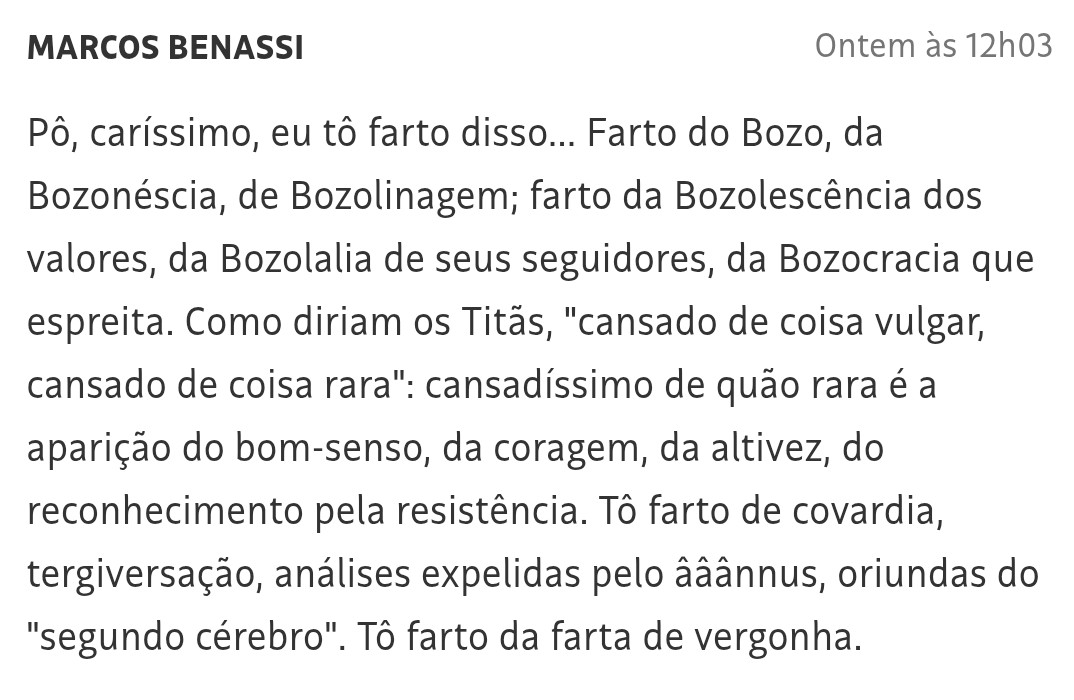 Conrado Hubner (@conradohubner) on Twitter photo O mal-estar psíquico coletivo gerado pela incivilidade e desumanidade de Bolsonaro
A bozalidade deprime O mal-estar psíquico coletivo gerado pela incivilidade e desumanidade de Bolsonaro
A bozalidade deprime
