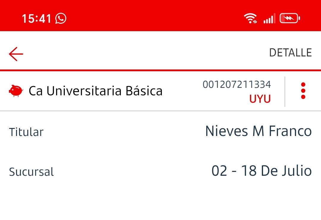 Dejo el número de cuenta :

Transferencias dentro de Santander
 Cuenta: 1207211334
 Moneda: UYU
 Sucursal: 02 - 18 De Julio

Transferencias desde otros bancos
 Cuenta: 0002001207211334
 Moneda: UYU

Muchísimas gracias de verdad