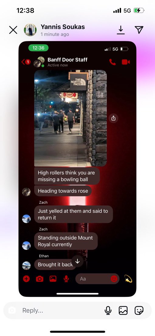 FynnMcmissile's tweet image. Accidentally stole a bowling ball in Banff last night and got clipped.