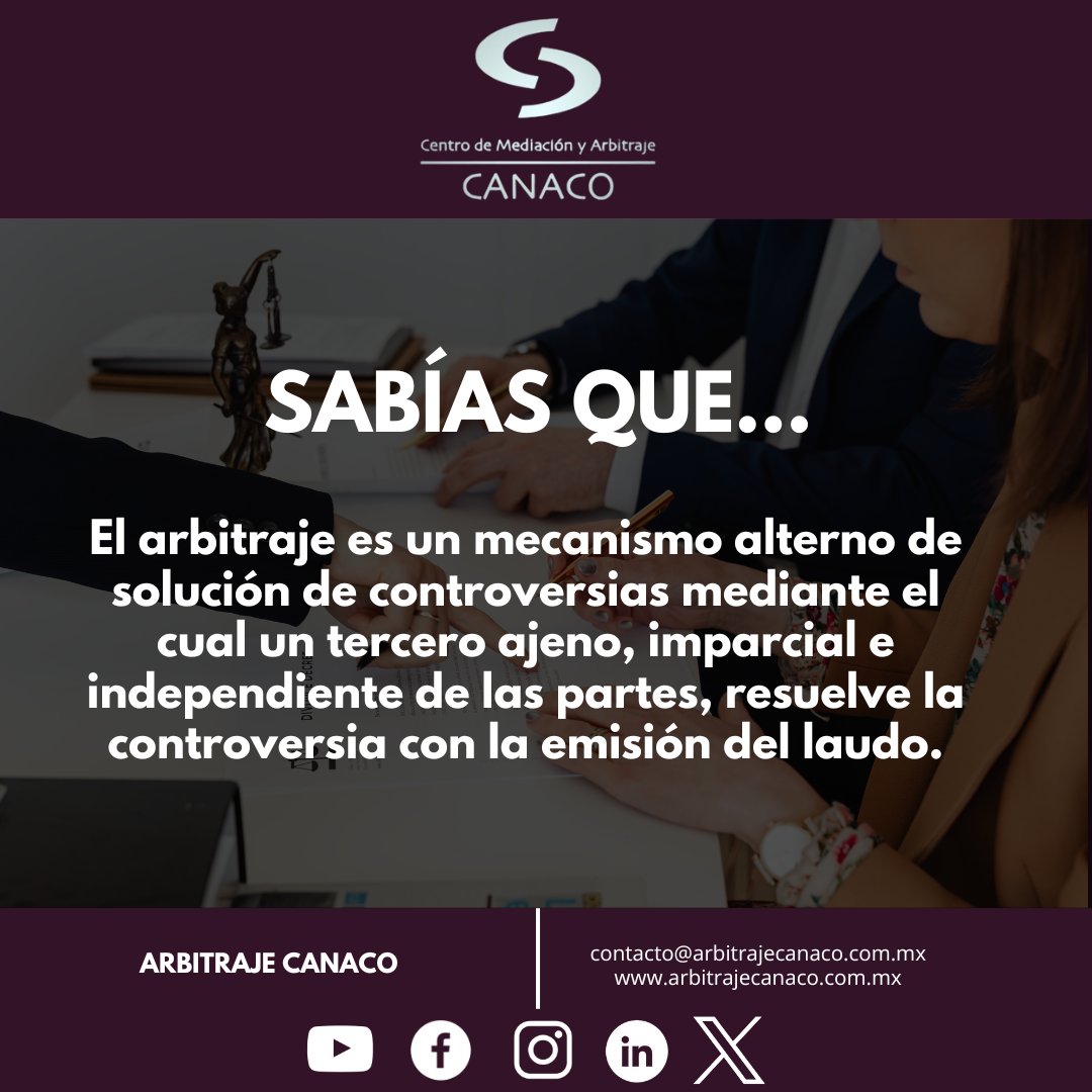 La <a href="/CANACOMexico/">CanacoCDMX</a>  te invita a conocer los servicios del Centro de Mediación y Arbitraje.

#arbitraje #mediacion #cursos #MASC