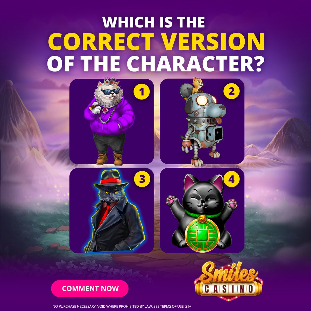 SmilesCasino's tweet photo. ๐ฑ International Cat Day Smiles Challenge! ๐
Which of these cool cats is the real character from our cat-themed slots? ๐พ
Is it 1, 2, 3, or 4? Comment your guess below! ๐
And tell us โ whatโs your favourite cat-themed game on https://t.co/2191kJJ97R? ๐บ
#SmilesChallenge https://t.co/buBvXUCza5