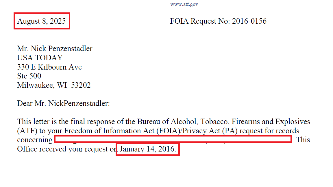 The ATF sent me a FOIA response today from... 2016. 3,494 days ago. In that time I have: moved twice, gotten married and had multiple children. Happy #FOIAFriday 🙃