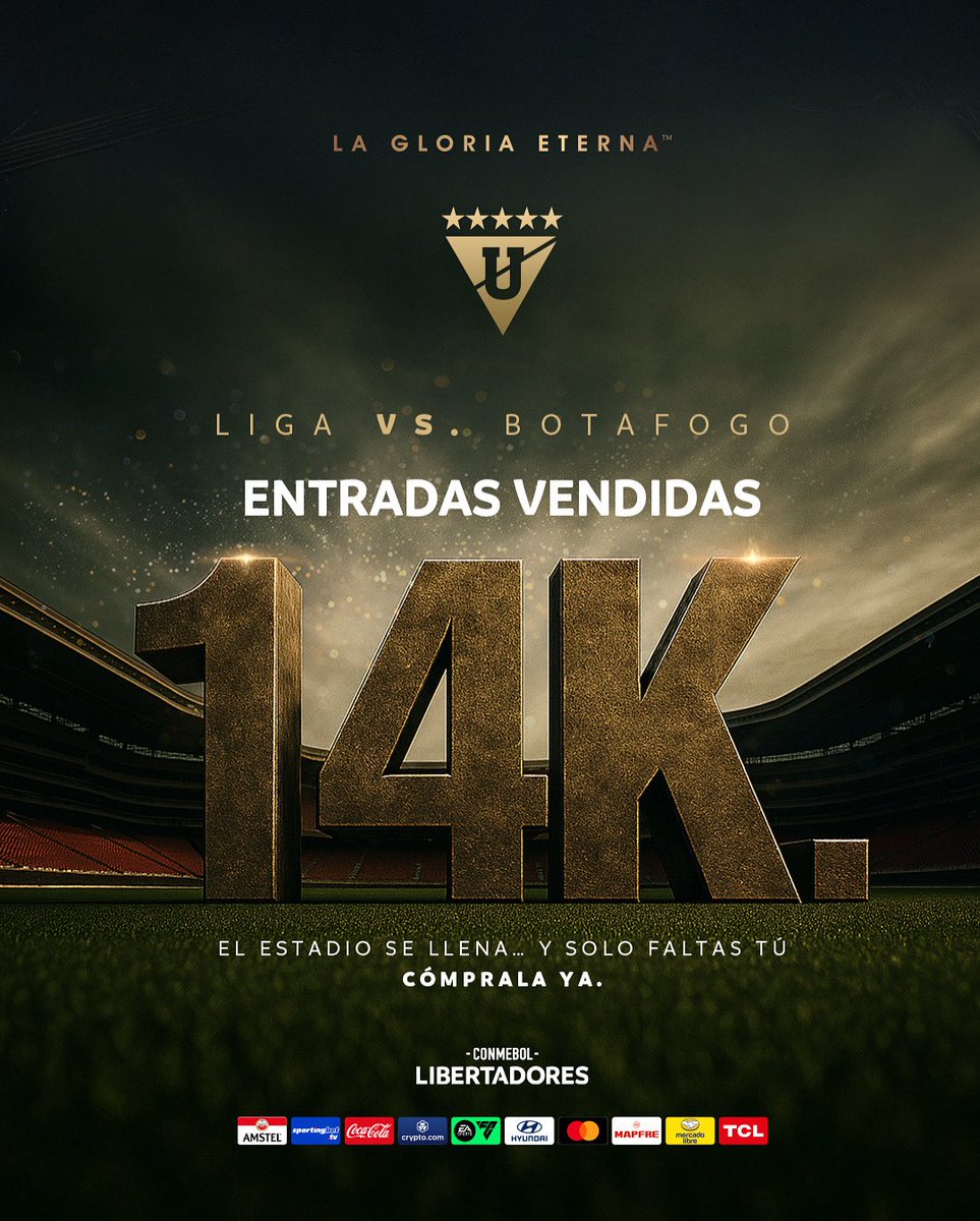 ¡14k cupos ocupados! 🤩

🫵 Contamos con su apoyo este 21/08 albos de corazón 

Nos enfrentamos a Botafogo en la definición del pase a cuartos de final 🏆 🔜 

🎟️ bit.ly/4lbkhzm