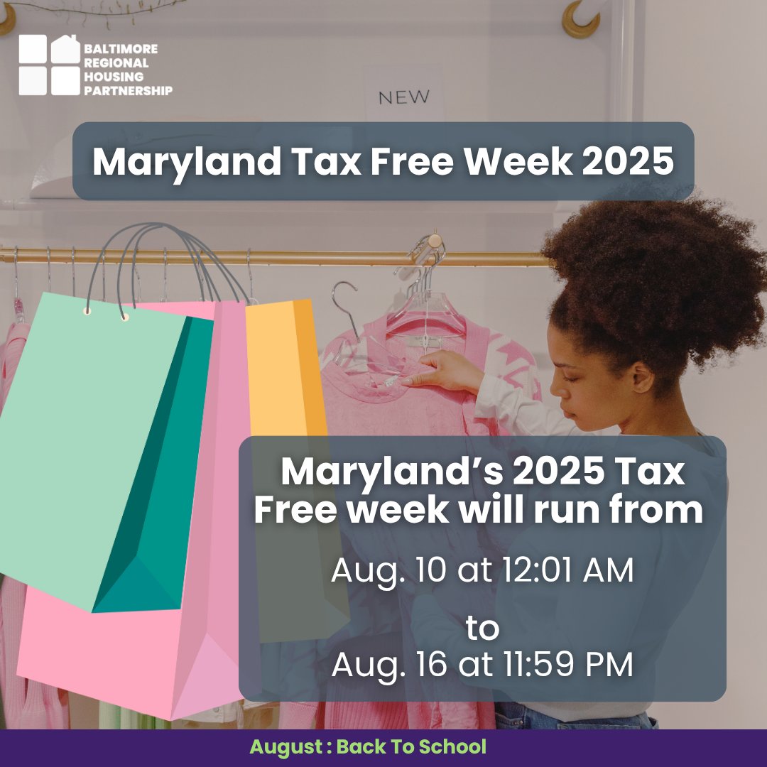 Back-to-School Tax-Free Week in Maryland runs Aug 10–16. Clothing &amp; footwear under $100/item are exempt from sales tax. First $40 of backpacks/bookbags also tax-free. Applies to online purchases if ordered &amp; paid during the week. 

Find out more at the link in our bio!
