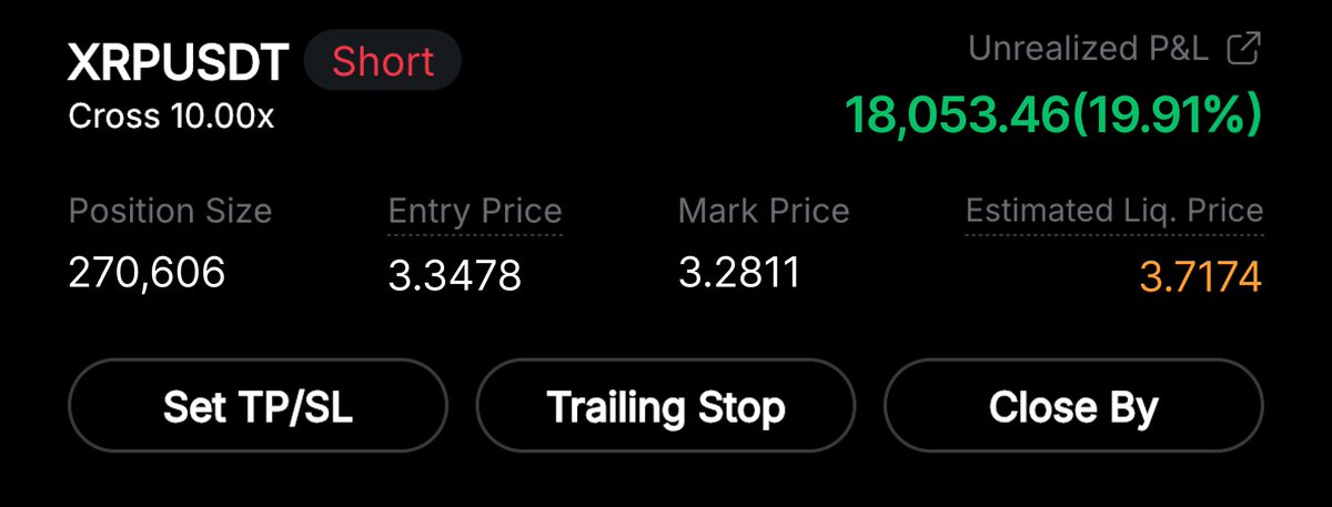 0xReflection's tweet image. I opened $1M short on XRP at $3.347

Liquidation is $3.7174

If it hits $2.61, I'll grab $200,000

Or I'll lose $100k

Will XRP army win this time?