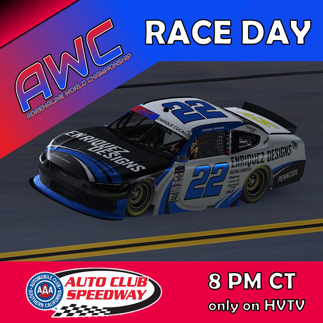 enrique_cucalon's tweet photo. Ready to hit the track tonight at Auto Club Speedway for another AWC event! Tune in to watch me race, for real this time!

#NASCAR #iRacing #AWC #22Team https://t.co/nCMmXhmSDA
