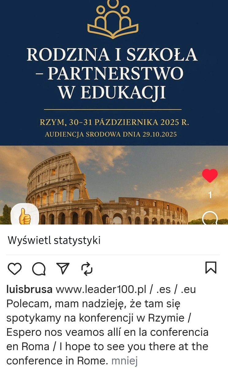 Polecam, mam nadzieję, że tam się spotykamy na konferencji w Rzymie / Espero nos veamos allí en la conferencia en Roma / I hope to see you there at the conference in Rome. leader100.pl / .es / . eu