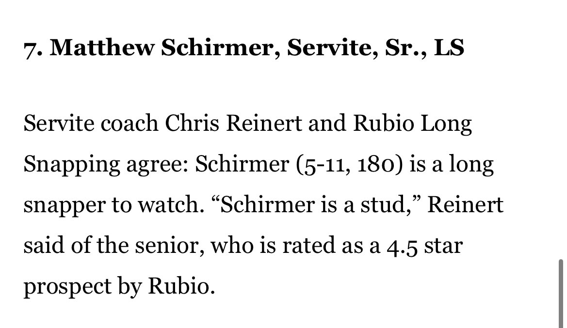 Matthew Schirmer (@schirmer61) on Twitter photo Honored to be in the top 10 Specialists in Orange County! Thank you to <a href="/ocvarsityguy/">Dan Albano</a> and <a href="/ocregister/">O.C. Register</a> for the write up!
<a href="/ServiteFootball/">Servite Football</a> <a href="/CoachReino/">Chris Reinert</a> <a href="/TheChrisRubio/">Rubio Long Snapping®</a> <a href="/CoachBertoni61/">Coach Bertoni</a> <a href="/AgentBardia/">Bardia Ghahremani</a> <a href="/CruzARubio/">Cruz Rubio</a> <a href="/ChaNehemiah/">Nehemiah Cha</a> Honored to be in the top 10 Specialists in Orange County! Thank you to <a href="/ocvarsityguy/">Dan Albano</a> and <a href="/ocregister/">O.C. Register</a> for the write up!
<a href="/ServiteFootball/">Servite Football</a> <a href="/CoachReino/">Chris Reinert</a> <a href="/TheChrisRubio/">Rubio Long Snapping®</a> <a href="/CoachBertoni61/">Coach Bertoni</a> <a href="/AgentBardia/">Bardia Ghahremani</a> <a href="/CruzARubio/">Cruz Rubio</a> <a href="/ChaNehemiah/">Nehemiah Cha</a>