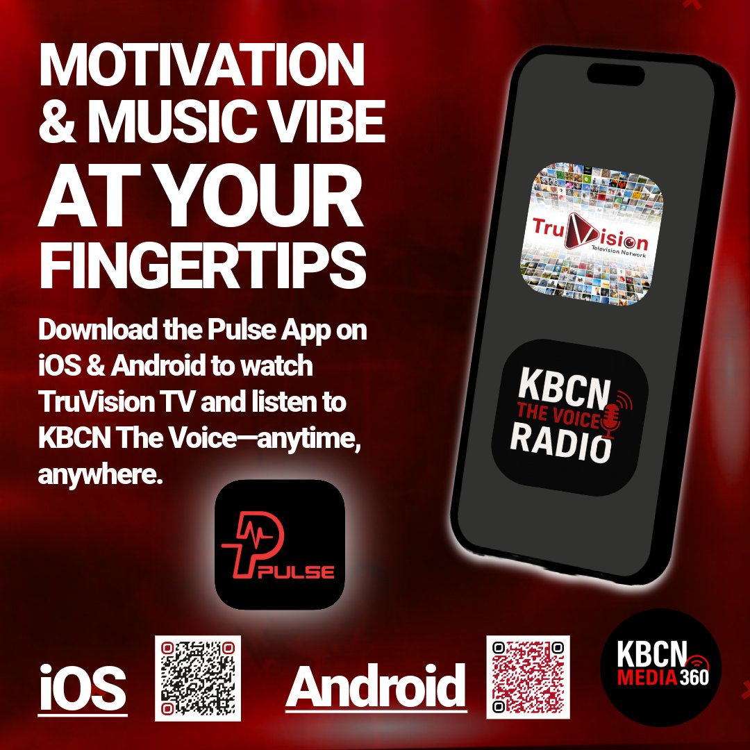 kbcnmedia360's tweet image. 🎥📻 Watch TruVision TV &amp;amp; listen to KBCN The Voice Radio anywhere!
📲 Download the Pulse App on iOS &amp;amp; Android and stream live, 24/7.

#TruVisionTV #KBCNTheVoice #PulseApp #StreamingAnywhere