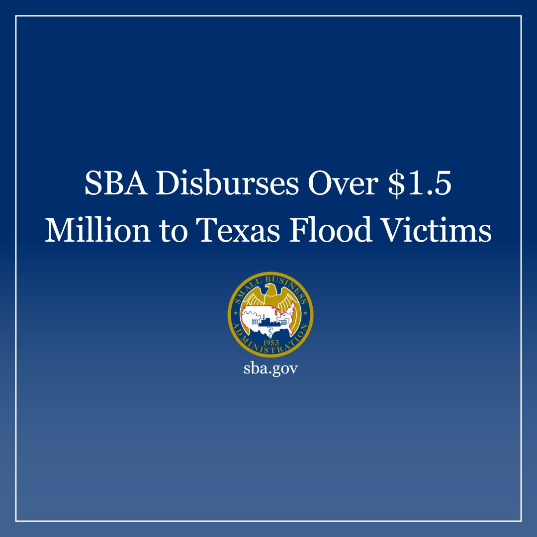 TEXAS UPDATE: SBA has approved over $8 million in relief to victims of the Texas Hill Country floods – and disbursed more than $1.5 million to help them rebuild and recover.

sba.gov/article/2025/0…