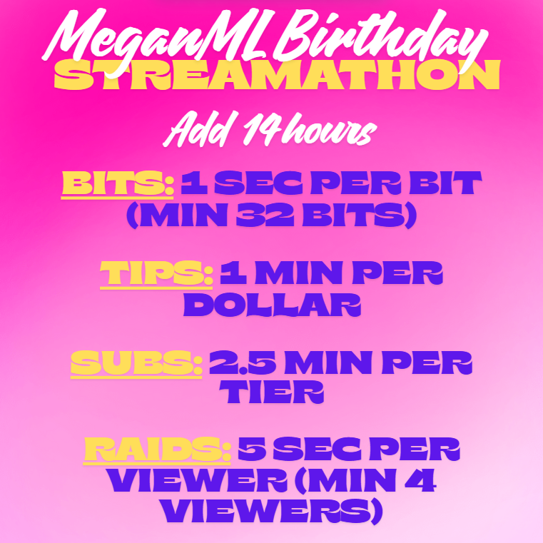 I don't post on here anymore - but come hang out for my birthday stream tomorrow starting at 12pm central time 8/9/25 <3 

MeganML . tv
