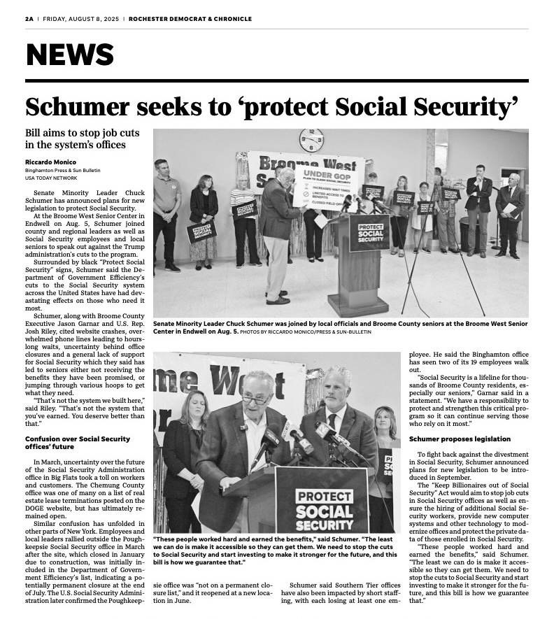 SenSchumer's tweet image. Donald Trump and Scott Bessent just keep telling you they want to privatize Social Security.

I’m standing with New Yorkers to fight back and protect it.