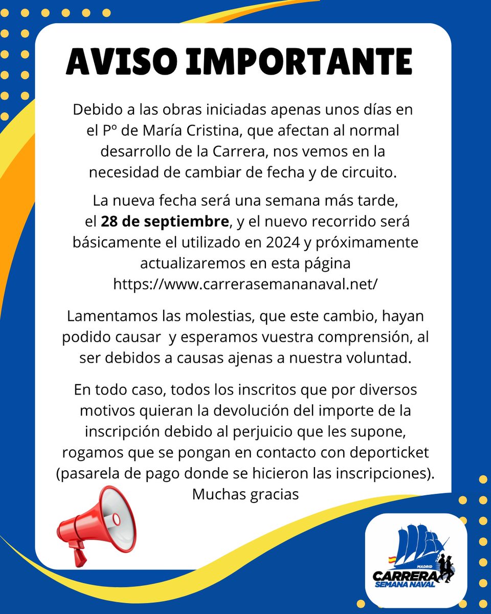 📣Aviso importante 📣

#ecodeporte #carrerasemananaval #carrera #madrid #deporte
