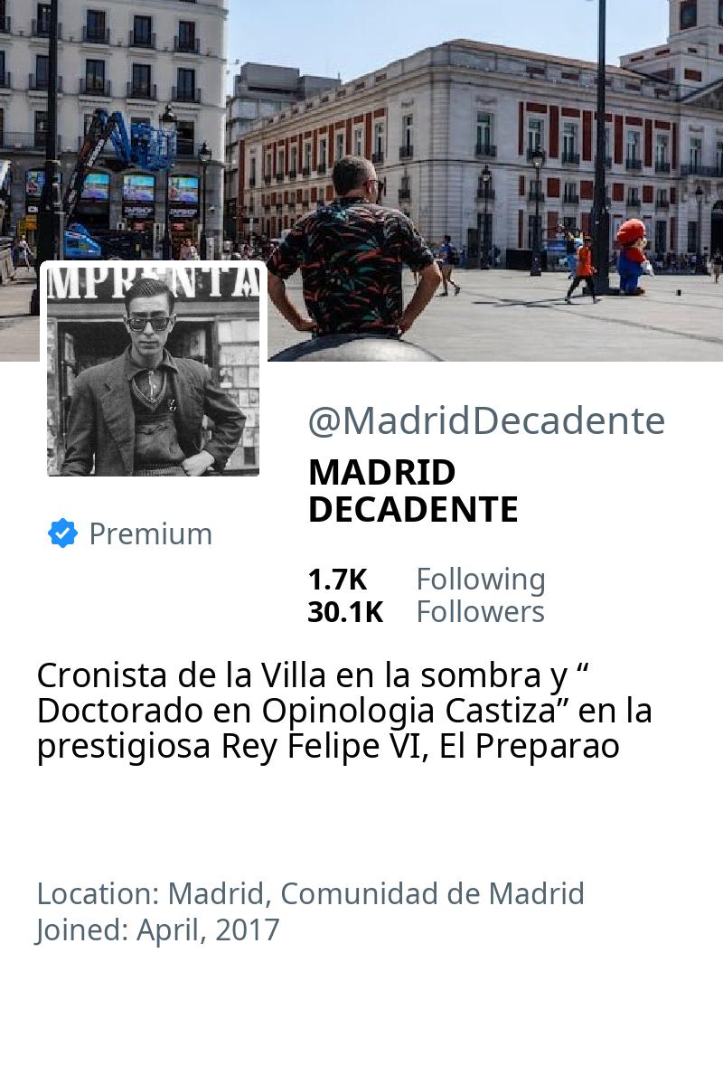 🆕 @simancasrafael ha comenzado a seguir a @madriddecadente

(🤖❓: ¿qué opinas?)