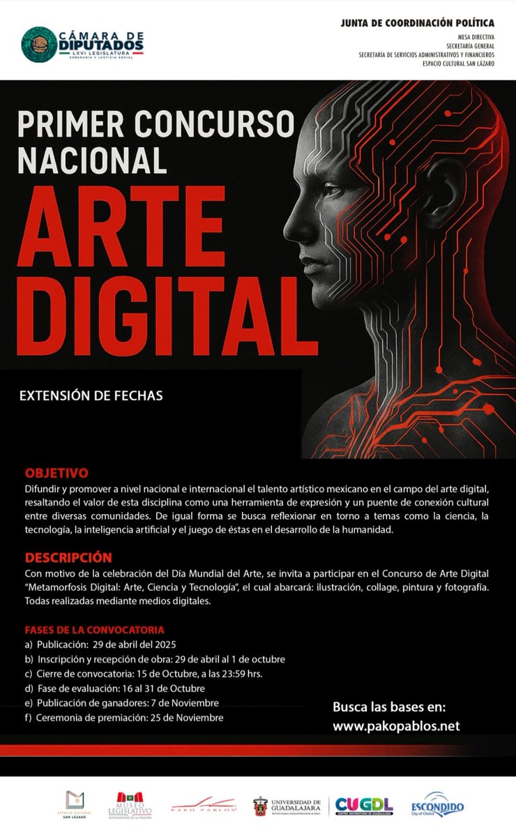 ECSL_Diputados's tweet photo. ¡Les informamos que se extendió la fecha para participar en el Primer Concurso Nacional de Arte Digital, hasta el 15 de octubre!

Pueden checar las bases en:
https://t.co/odKVGh48jR

¡Están a tiempo de participar!

@PakoPablos https://t.co/wRLXV2gAn0