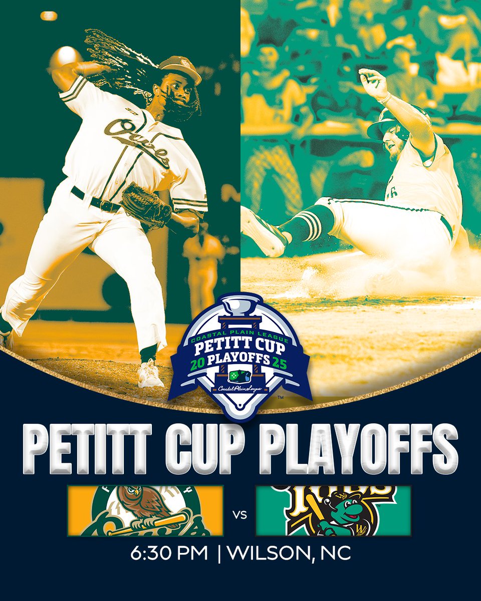 Coastal Plain League (@cplbaseball) on Twitter photo The <a href="/WilsonTobs/">Wilson Tobs</a> hosts the <a href="/ForestCityOwls/">#HootyHoot</a> tonight at home for Game 1 of the Pettit Cup Championship Series
Watch at 6:30 tonight through <a href="/FloCollegeBSB/">FloCollege | Baseball</a>
#TheFutureIsNow The <a href="/WilsonTobs/">Wilson Tobs</a> hosts the <a href="/ForestCityOwls/">#HootyHoot</a> tonight at home for Game 1 of the Pettit Cup Championship Series
Watch at 6:30 tonight through <a href="/FloCollegeBSB/">FloCollege | Baseball</a>
#TheFutureIsNow