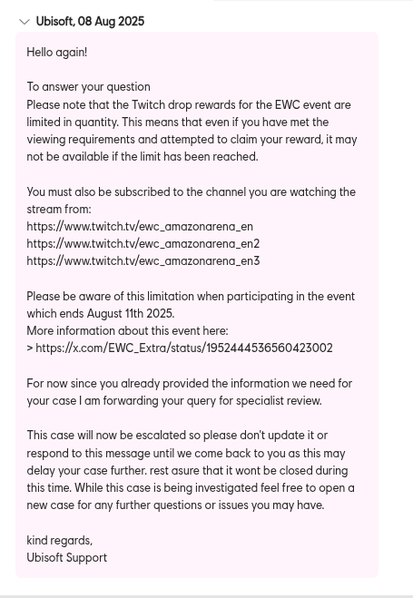bUtter8002's tweet photo. So, I was wrong. The scumbags at Ubisoft thinks that if you spend 6 hours of your life watching a dumbfuck stream, that you now 'have a chance to claim your drops'. So, in all, just don't watch the stream. #RainbowSixSiege #EWC2025 #Twitchdrops https://t.co/lu6dL1qXFU