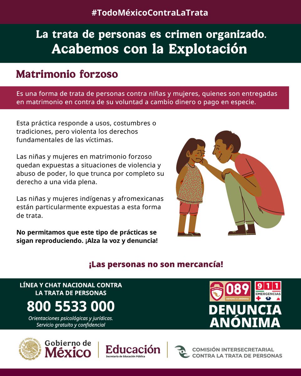 #MéxicoContraLaTrata 
La trata de personas es crimen organizado. Acabemos con la explotación.
#CONATRIB