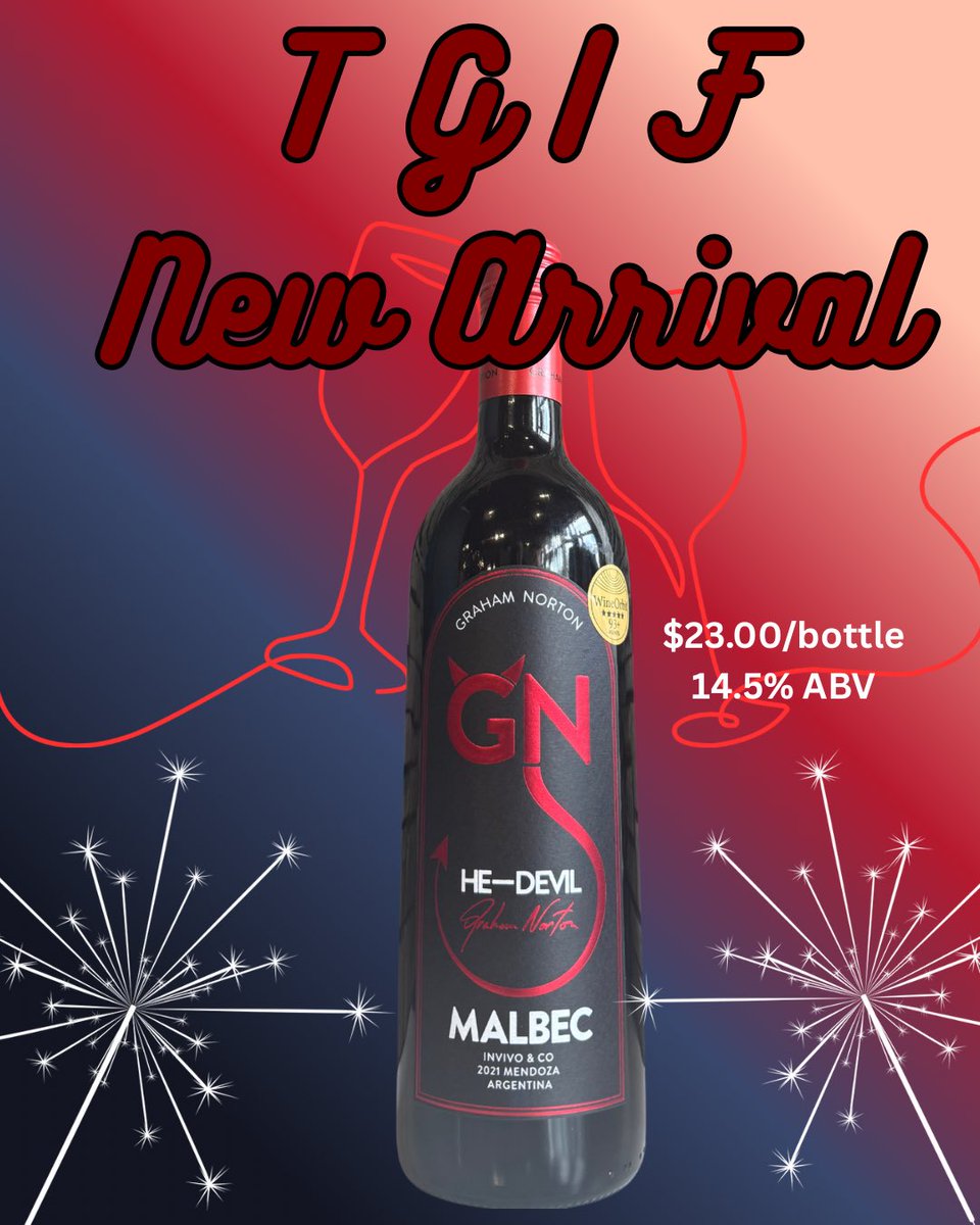 <a href="/InvivoWines/">Invivo</a> Graham Norton HE-DEVIL #Malbec🍷An intense, big, juicy red wine, perfect for  BBQ season. If youre looking for a well behaved wine, this isnt it! Deep purple in the glass w/ a bouquet of sweet spice &amp; plum compote which envelopes the palate w/ a sweet toasty finish.