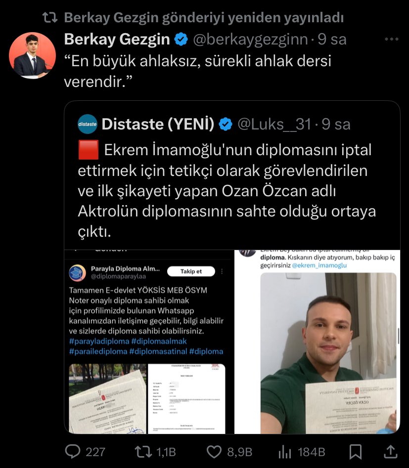 Anneni İBB iştirakinde işe sokup Ekrem İmamoğlu’ndan harçlık dilendiğin için öz eleştiri yapmışsın sanırım Berkay’cım.

Bu sana ders olsun abilerinin gazıyla iftira atma bundan sonra. Mahkemede görüşürüz..