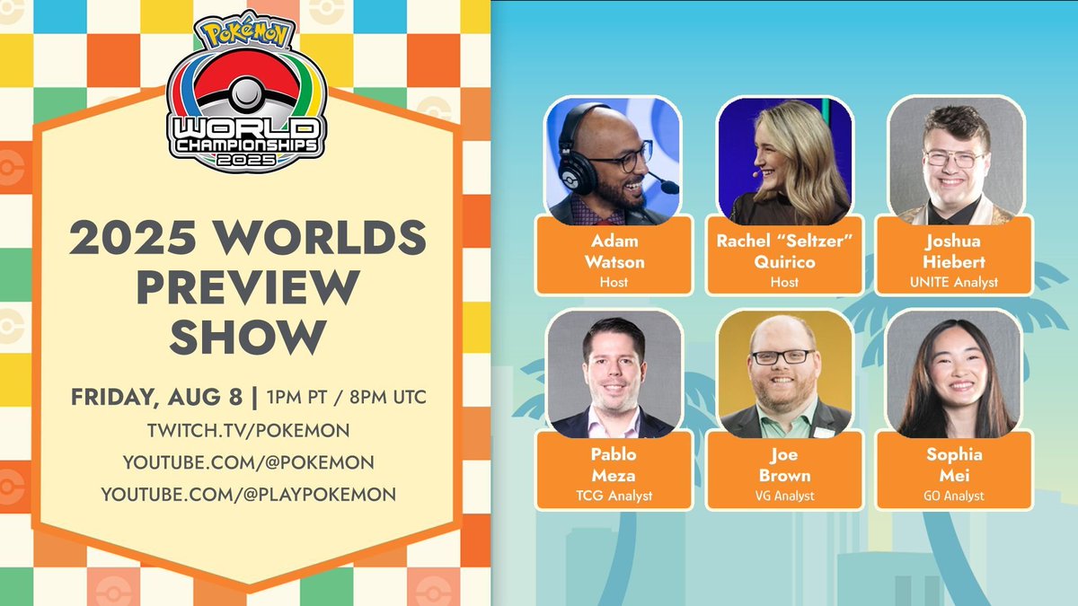 Nimbasa City Post (@nimbasacitypost) on Twitter photo The 2025 Pokémon World Championships Preview Show is live! #PlayPokemon
🎙️ <a href="/Scarzig/">Scarzig 🛡️ (Adam Watson)</a> <a href="/SeltzerPlease/">Rachel / Seltzer</a> <a href="/ZOINKScasts/">ZOINKS</a> <a href="/tablemon/">Tablemon</a> <a href="/Xeminan/">Joe Brown</a> <a href="/soph_toph/">sophtoph</a>
🔗 twitch.tv/pokemon
▶️ youtube.com/watch?v=jeKYsc… The 2025 Pokémon World Championships Preview Show is live! #PlayPokemon
🎙️ <a href="/Scarzig/">Scarzig 🛡️ (Adam Watson)</a> <a href="/SeltzerPlease/">Rachel / Seltzer</a> <a href="/ZOINKScasts/">ZOINKS</a> <a href="/tablemon/">Tablemon</a> <a href="/Xeminan/">Joe Brown</a> <a href="/soph_toph/">sophtoph</a>
🔗 twitch.tv/pokemon
▶️ youtube.com/watch?v=jeKYsc…